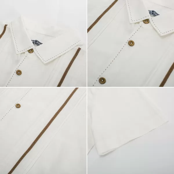 PJ PAUL JONES Men's Casual Button Down Shirts Linen Cuban Guayabera Shirt Color Blocking Stripes Cotton Beach Shirts