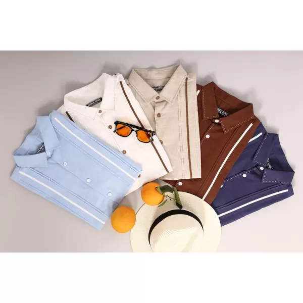 PJ PAUL JONES Men's Casual Button Down Shirts Linen Cuban Guayabera Shirt Color Blocking Stripes Cotton Beach Shirts