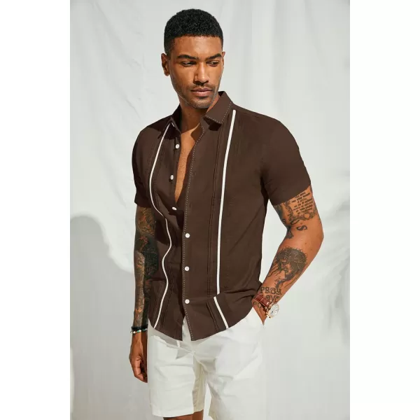 PJ PAUL JONES Men's Casual Button Down Shirts Linen Cuban Guayabera Shirt Color Blocking Stripes Cotton Beach Shirts