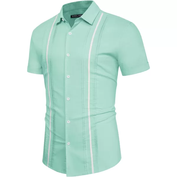 PJ PAUL JONES Men's Casual Button Down Shirts Linen Cuban Guayabera Shirt Color Blocking Stripes Cotton Beach Shirts