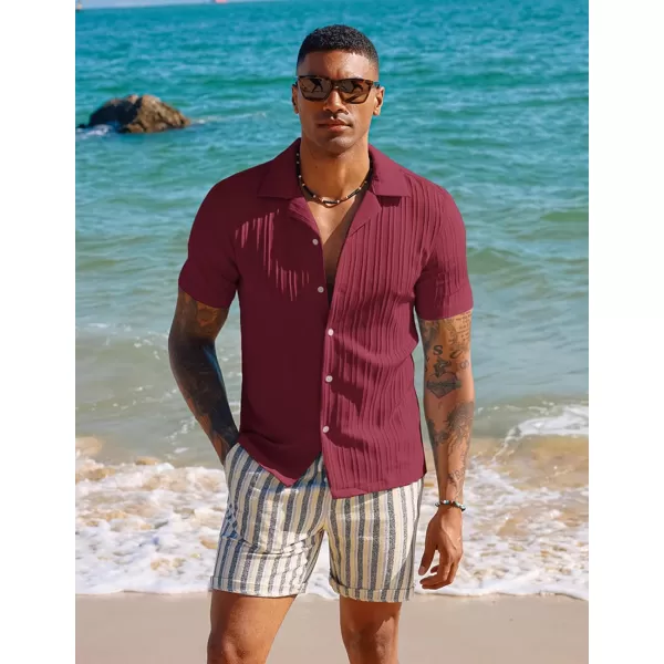 PJ PAUL JONES Men's Casual Button Down Shirts Short Sleeve Summer Shirts Wrinkle-Free Shirts Textured Beach Shirts