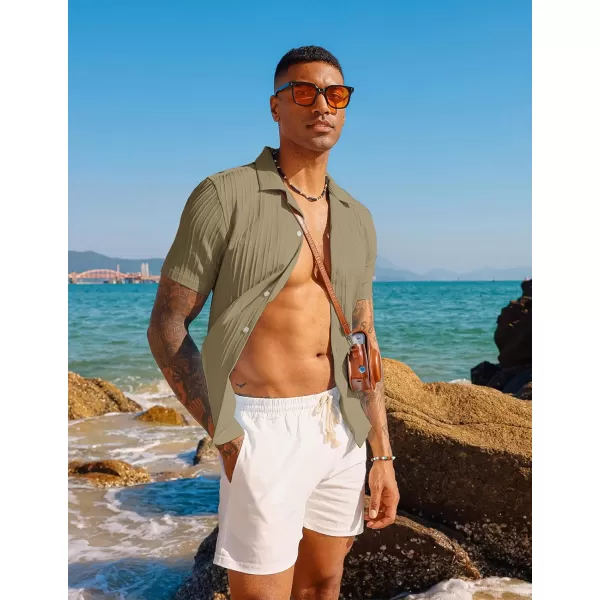 PJ PAUL JONES Men's Casual Button Down Shirts Short Sleeve Summer Shirts Wrinkle-Free Shirts Textured Beach Shirts
