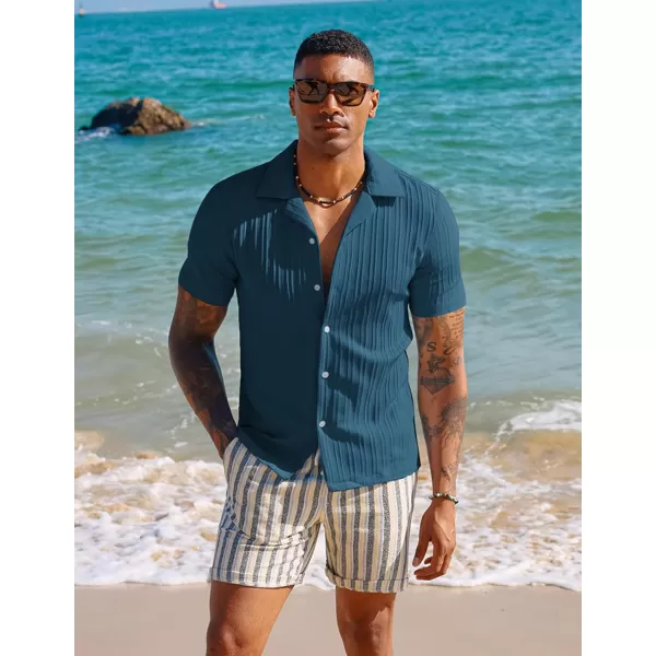 PJ PAUL JONES Men's Casual Button Down Shirts Short Sleeve Summer Shirts Wrinkle-Free Shirts Textured Beach Shirts