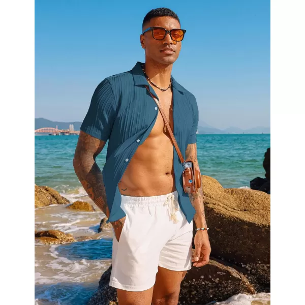 PJ PAUL JONES Men's Casual Button Down Shirts Short Sleeve Summer Shirts Wrinkle-Free Shirts Textured Beach Shirts