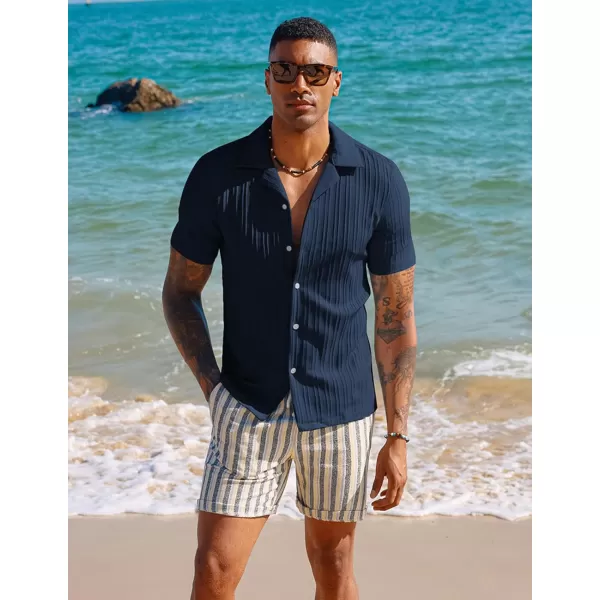 PJ PAUL JONES Men's Casual Button Down Shirts Short Sleeve Summer Shirts Wrinkle-Free Shirts Textured Beach Shirts