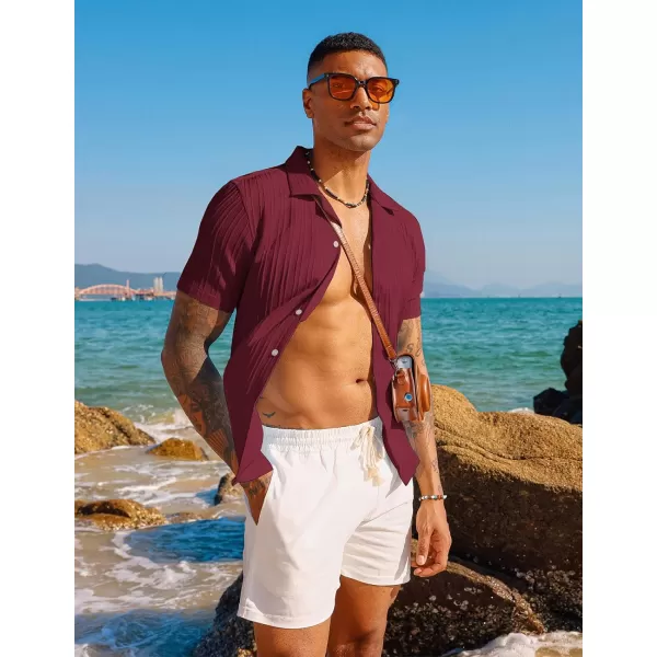 PJ PAUL JONES Men's Casual Button Down Shirts Short Sleeve Summer Shirts Wrinkle-Free Shirts Textured Beach Shirts