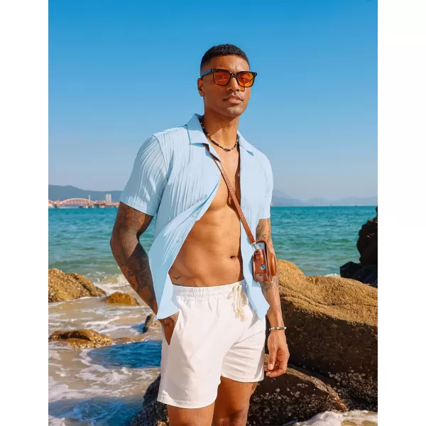 PJ PAUL JONES Men's Casual Button Down Shirts Short Sleeve Summer Shirts Wrinkle-Free Shirts Textured Beach Shirts