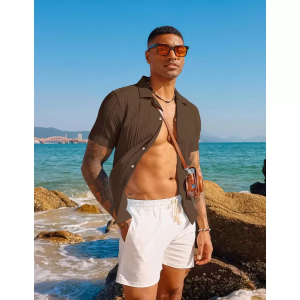 PJ PAUL JONES Men's Casual Button Down Shirts Short Sleeve Summer Shirts Wrinkle-Free Shirts Textured Beach Shirts
