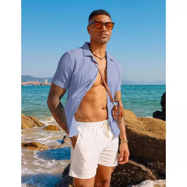 PJ PAUL JONES Men's Casual Button Down Shirts Short Sleeve Summer Shirts Wrinkle-Free Shirts Textured Beach Shirts