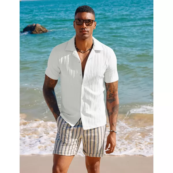 PJ PAUL JONES Men's Casual Button Down Shirts Short Sleeve Summer Shirts Wrinkle-Free Shirts Textured Beach Shirts