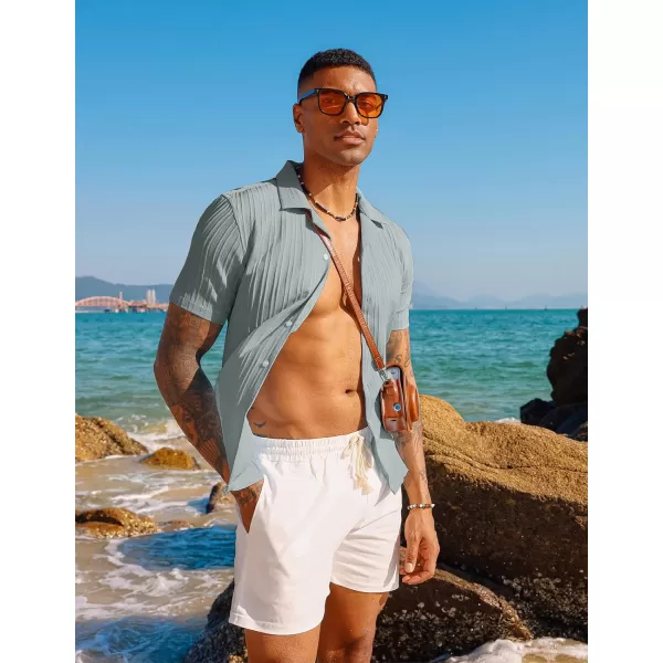 PJ PAUL JONES Men's Casual Button Down Shirts Short Sleeve Summer Shirts Wrinkle-Free Shirts Textured Beach Shirts