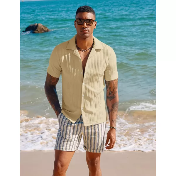 PJ PAUL JONES Men's Casual Button Down Shirts Short Sleeve Summer Shirts Wrinkle-Free Shirts Textured Beach Shirts