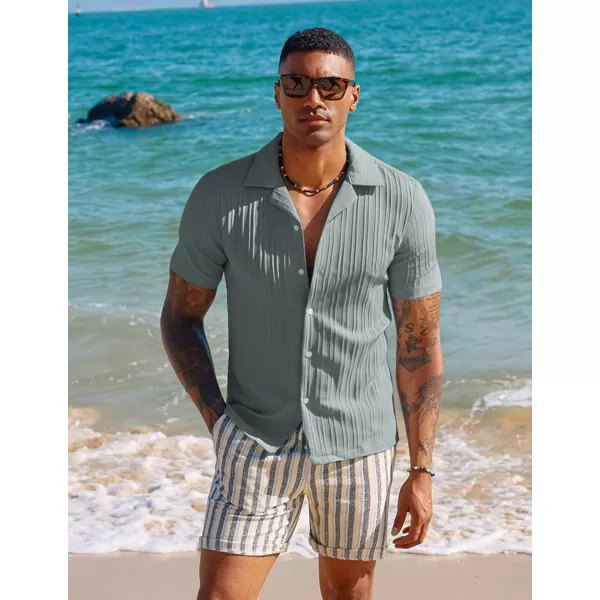 PJ PAUL JONES Men's Casual Button Down Shirts Short Sleeve Summer Shirts Wrinkle-Free Shirts Textured Beach Shirts