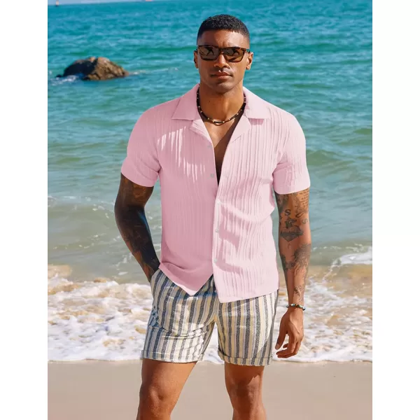 PJ PAUL JONES Men's Casual Button Down Shirts Short Sleeve Summer Shirts Wrinkle-Free Shirts Textured Beach Shirts
