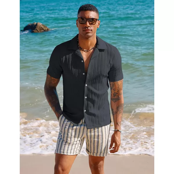PJ PAUL JONES Men's Casual Button Down Shirts Short Sleeve Summer Shirts Wrinkle-Free Shirts Textured Beach Shirts