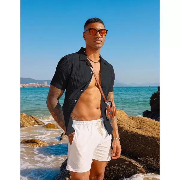 PJ PAUL JONES Men's Casual Button Down Shirts Short Sleeve Summer Shirts Wrinkle-Free Shirts Textured Beach Shirts