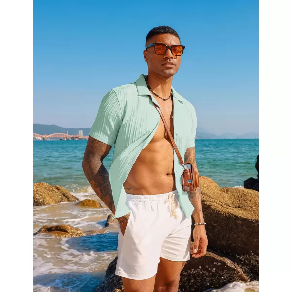 PJ PAUL JONES Men's Casual Button Down Shirts Short Sleeve Summer Shirts Wrinkle-Free Shirts Textured Beach Shirts