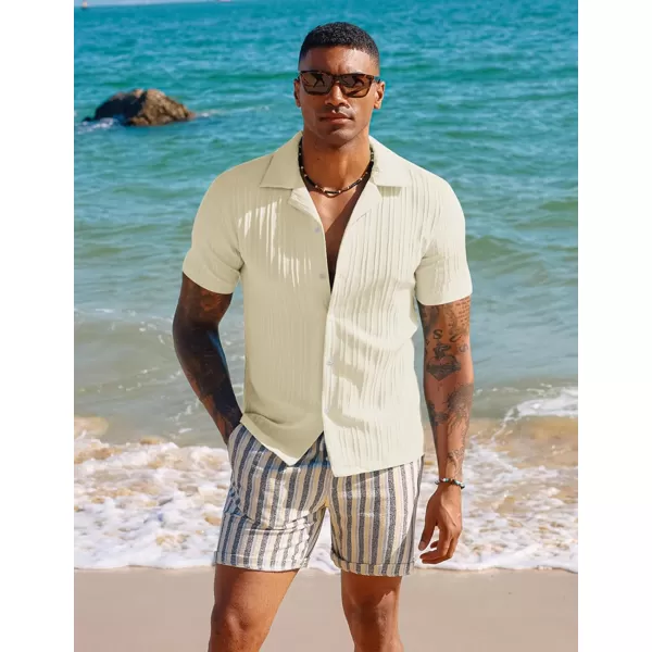 PJ PAUL JONES Men's Casual Button Down Shirts Short Sleeve Summer Shirts Wrinkle-Free Shirts Textured Beach Shirts