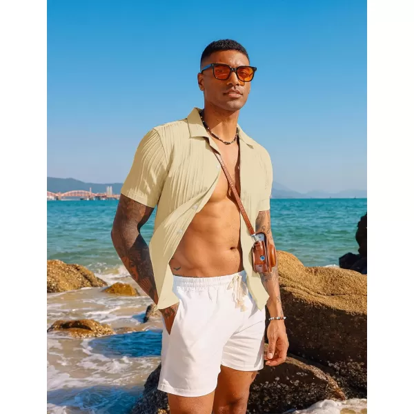 PJ PAUL JONES Men's Casual Button Down Shirts Short Sleeve Summer Shirts Wrinkle-Free Shirts Textured Beach Shirts