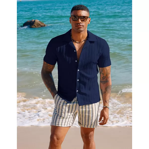 PJ PAUL JONES Men's Casual Button Down Shirts Short Sleeve Summer Shirts Wrinkle-Free Shirts Textured Beach Shirts