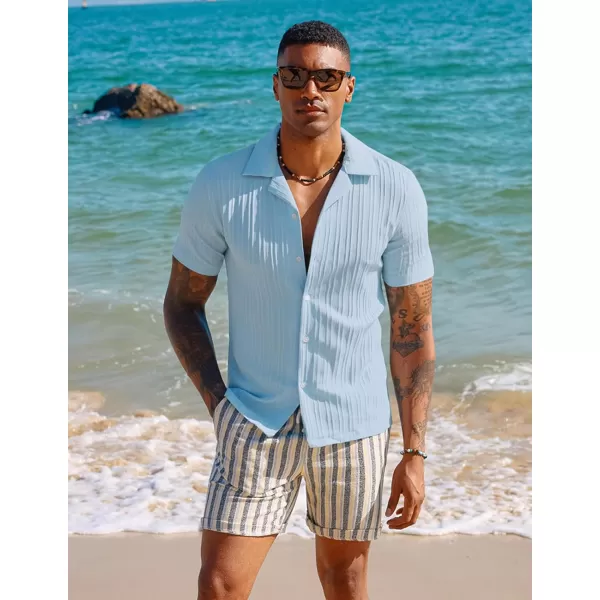 PJ PAUL JONES Men's Casual Button Down Shirts Short Sleeve Summer Shirts Wrinkle-Free Shirts Textured Beach Shirts