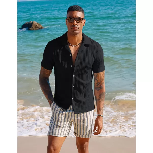 PJ PAUL JONES Men's Casual Button Down Shirts Short Sleeve Summer Shirts Wrinkle-Free Shirts Textured Beach Shirts