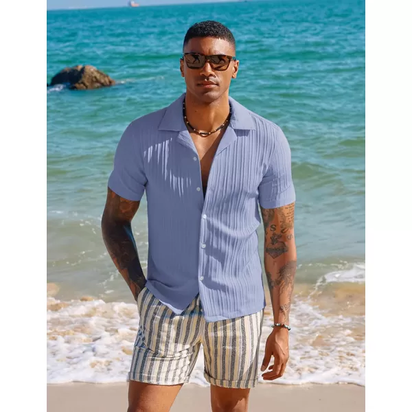 PJ PAUL JONES Men's Casual Button Down Shirts Short Sleeve Summer Shirts Wrinkle-Free Shirts Textured Beach Shirts