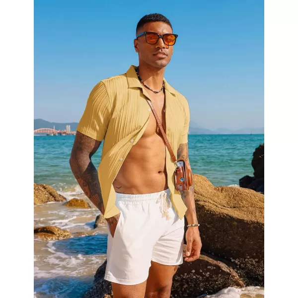 PJ PAUL JONES Men's Casual Button Down Shirts Short Sleeve Summer Shirts Wrinkle-Free Shirts Textured Beach Shirts