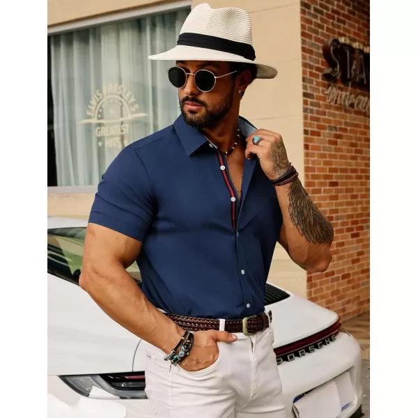 PJ PAUL JONES Men's Casual Dress Shirts Wrinkle-Free Short Sleeve Button Down Untucked Dress Shirt with Webbing Pocket