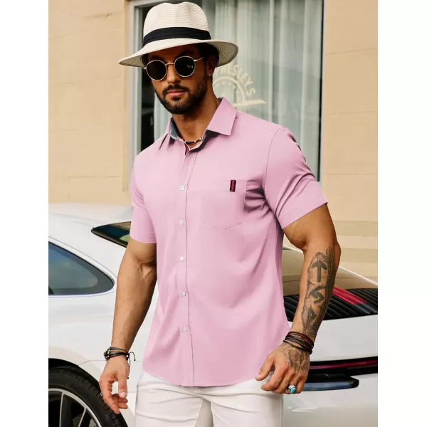 PJ PAUL JONES Men's Casual Dress Shirts Wrinkle-Free Short Sleeve Button Down Untucked Dress Shirt with Webbing Pocket