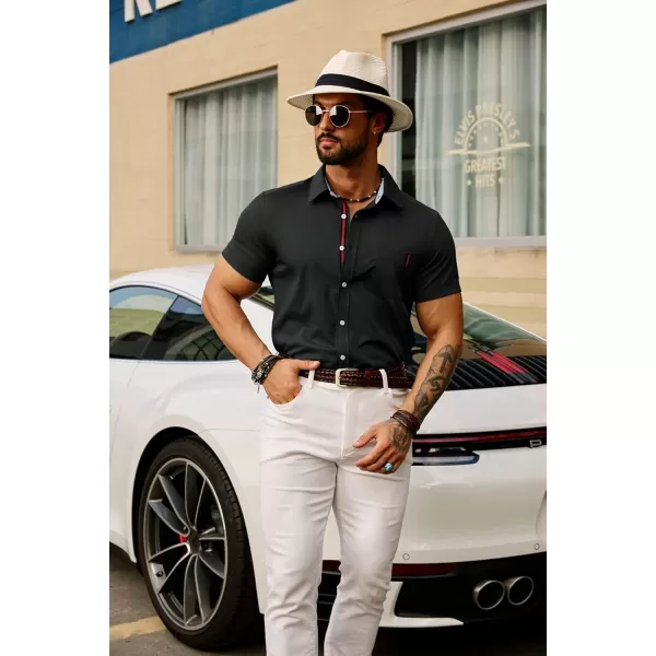 PJ PAUL JONES Men's Casual Dress Shirts Wrinkle-Free Short Sleeve Button Down Untucked Dress Shirt with Webbing Pocket