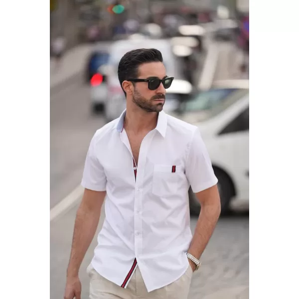 PJ PAUL JONES Men's Casual Dress Shirts Wrinkle-Free Short Sleeve Button Down Untucked Dress Shirt with Webbing Pocket
