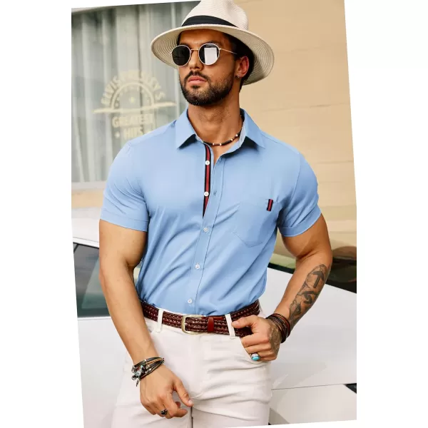 PJ PAUL JONES Men's Casual Dress Shirts Wrinkle-Free Short Sleeve Button Down Untucked Dress Shirt with Webbing Pocket