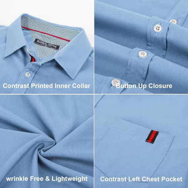 PJ PAUL JONES Men's Casual Dress Shirts Wrinkle-Free Short Sleeve Button Down Untucked Dress Shirt with Webbing Pocket
