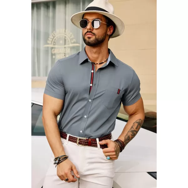 PJ PAUL JONES Men's Casual Dress Shirts Wrinkle-Free Short Sleeve Button Down Untucked Dress Shirt with Webbing Pocket