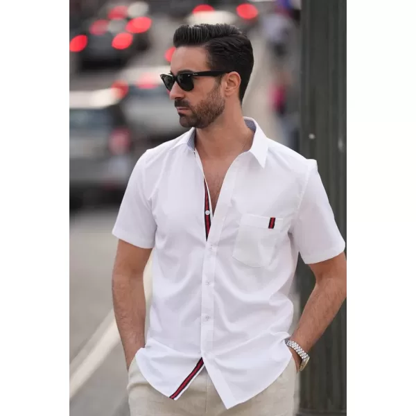 PJ PAUL JONES Men's Casual Dress Shirts Wrinkle-Free Short Sleeve Button Down Untucked Dress Shirt with Webbing Pocket