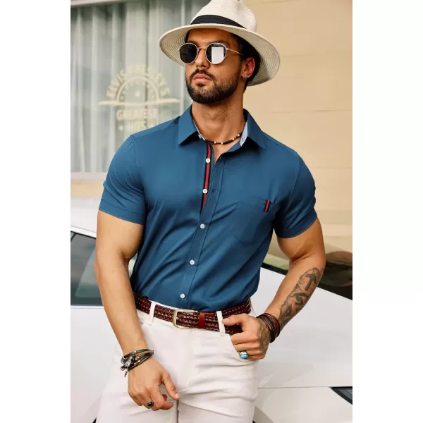 PJ PAUL JONES Men's Casual Dress Shirts Wrinkle-Free Short Sleeve Button Down Untucked Dress Shirt with Webbing Pocket