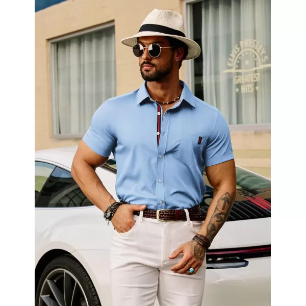 PJ PAUL JONES Men's Casual Dress Shirts Wrinkle-Free Short Sleeve Button Down Untucked Dress Shirt with Webbing Pocket