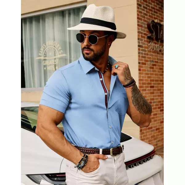 PJ PAUL JONES Men's Casual Dress Shirts Wrinkle-Free Short Sleeve Button Down Untucked Dress Shirt with Webbing Pocket