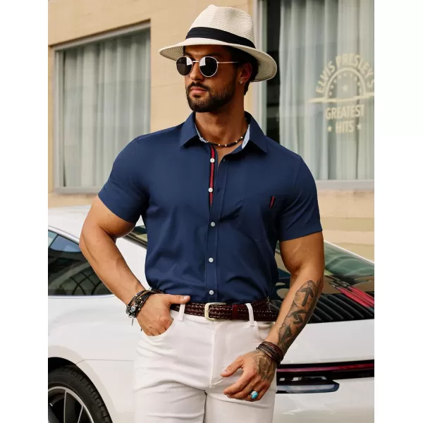 PJ PAUL JONES Men's Casual Dress Shirts Wrinkle-Free Short Sleeve Button Down Untucked Dress Shirt with Webbing Pocket