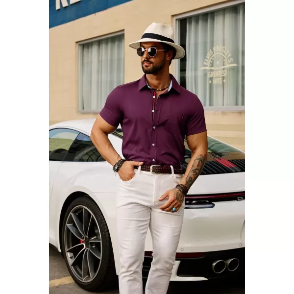 PJ PAUL JONES Men's Casual Dress Shirts Wrinkle-Free Short Sleeve Button Down Untucked Dress Shirt with Webbing Pocket