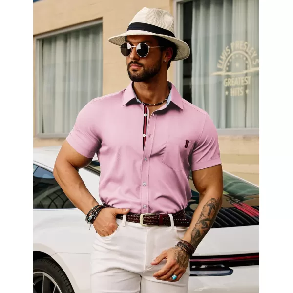 PJ PAUL JONES Men's Casual Dress Shirts Wrinkle-Free Short Sleeve Button Down Untucked Dress Shirt with Webbing Pocket