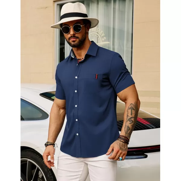 PJ PAUL JONES Men's Casual Dress Shirts Wrinkle-Free Short Sleeve Button Down Untucked Dress Shirt with Webbing Pocket