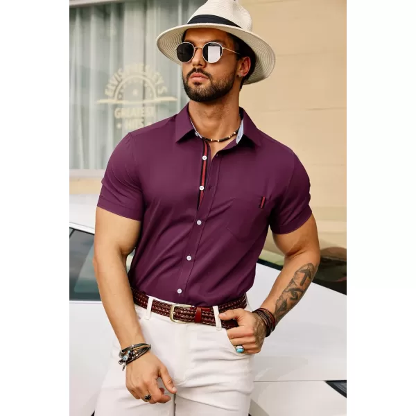 PJ PAUL JONES Men's Casual Dress Shirts Wrinkle-Free Short Sleeve Button Down Untucked Dress Shirt with Webbing Pocket