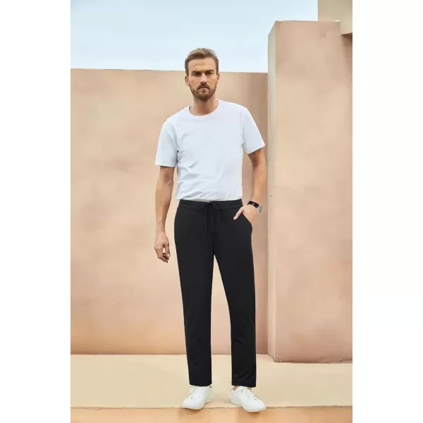 PJ PAUL JONES Men's Casual Pants Slim Fit Elastic Waist Drawstring Pants Pleated Front Tapered Trousers
