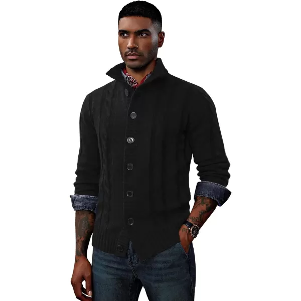 PJ PAUL JONES Men's Casual Stand Collar Cardigan Button Down Cable Knitted Sweater