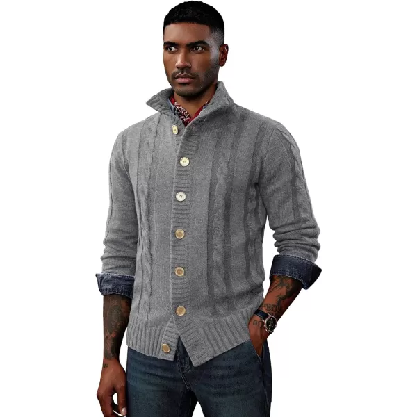 PJ PAUL JONES Men's Casual Stand Collar Cardigan Button Down Cable Knitted Sweater