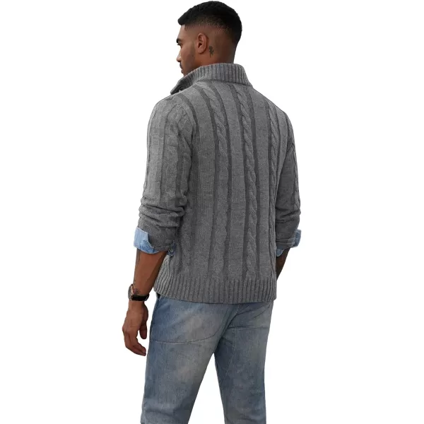 PJ PAUL JONES Men's Casual Stand Collar Cardigan Button Down Cable Knitted Sweater