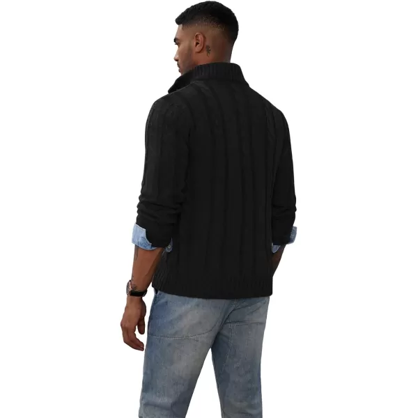 PJ PAUL JONES Men's Casual Stand Collar Cardigan Button Down Cable Knitted Sweater