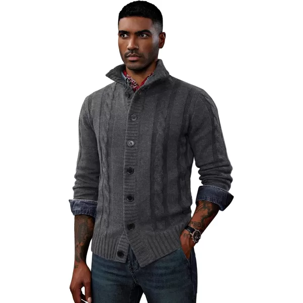 PJ PAUL JONES Men's Casual Stand Collar Cardigan Button Down Cable Knitted Sweater